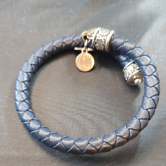 Alex and Ani Jewelry - Alex and Ani Vintage 66 Navy Leather Braided Wrap Bangle Bracelet, Adjustable